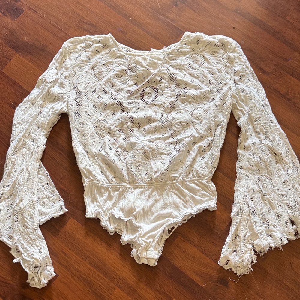 Chic Lace Cream Bodysuit for Women